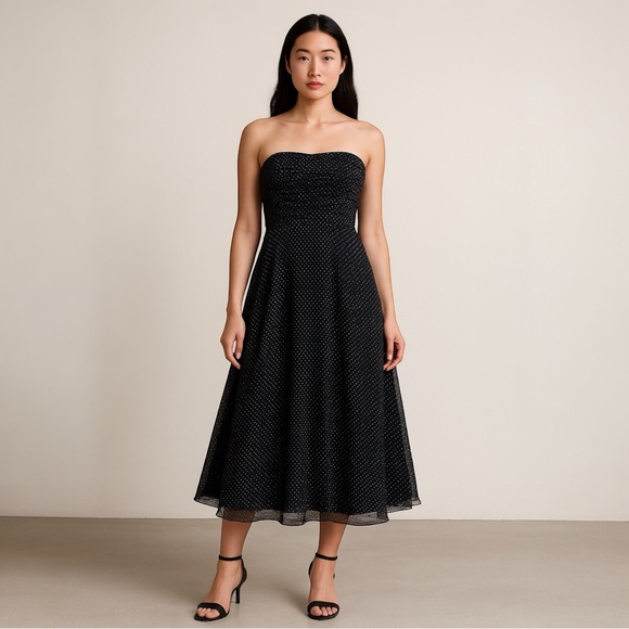 Vintage Dresses & Skirts - Vintage 1980s Strapless Black & White Polka Dot Party Dress